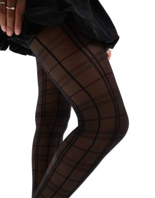 plaid tights in black