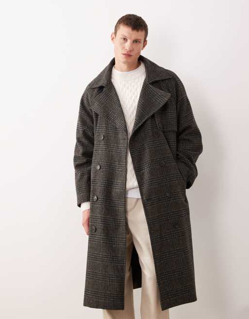 ASOS DESIGN plaid wool blend trench coat in gray