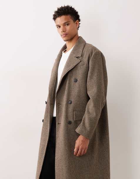 ASOS DESIGN plaid wool look oversized longline coat in brown - view 1