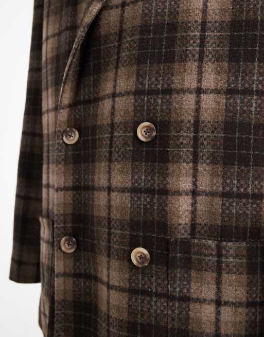 ASOS DESIGN plaid wool look oversized longline coat in brown