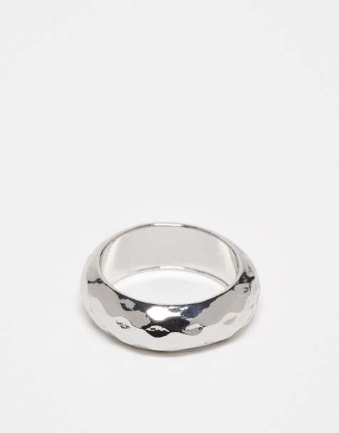 ASOS DESIGN plain band ring with texture in silver tone - view 1