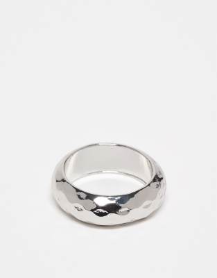 ASOS DESIGN plain band ring with texture in silver tone