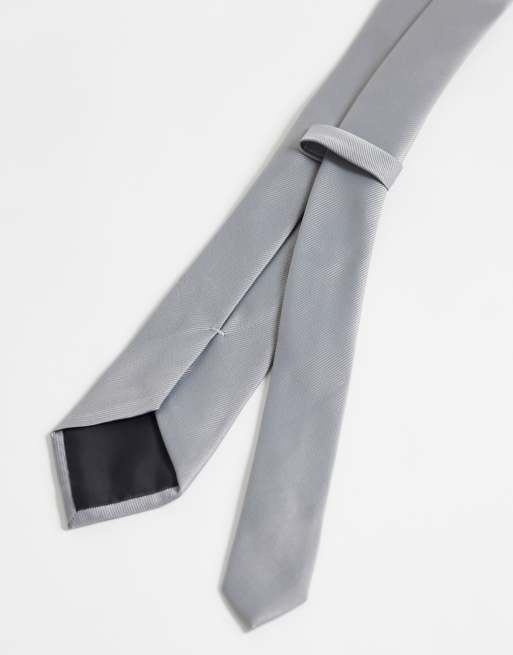 ASOS DESIGN plain satin tie in grey, 2 of 3