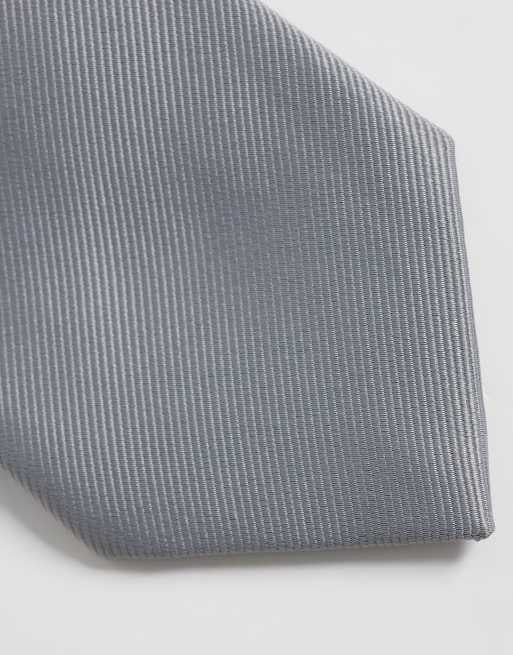 ASOS DESIGN plain satin tie in grey, 3 of 3
