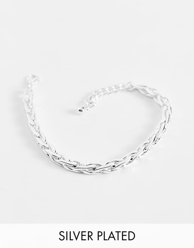 ASOS DESIGN plait chain bracelet in silver plate