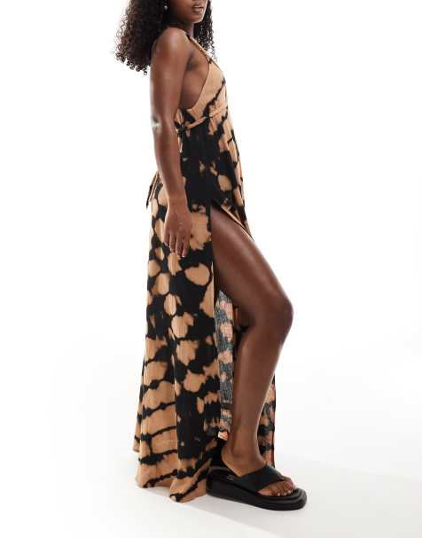 Walk On The Beach Tie Dye Maxi Dress - Black/White