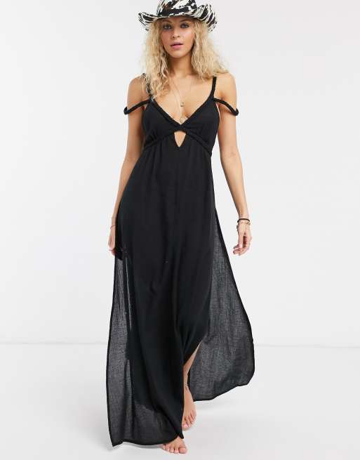 ASOS DESIGN plait maxi beach dress in textured black  ASOS