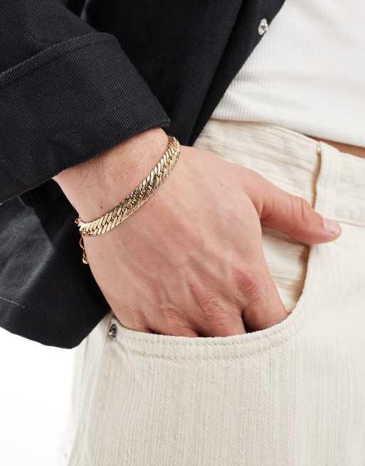 ASOS DESIGN plaited chain  bracelet in gold  , 2 of 4