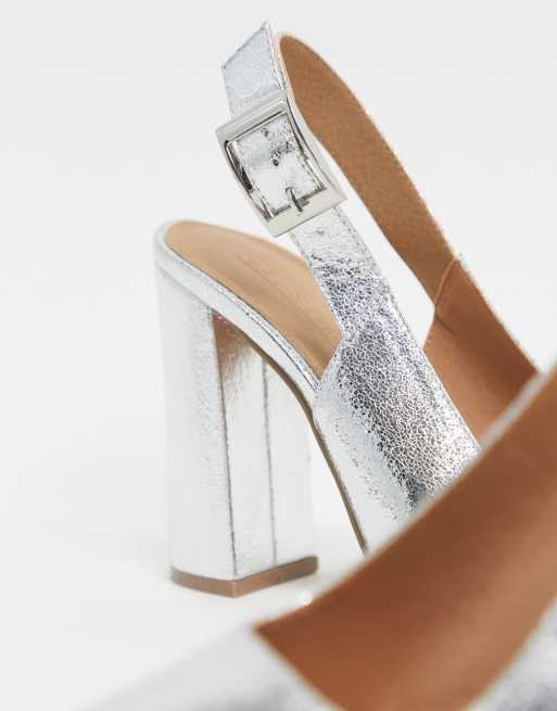 ASOS DESIGN – Planet – Schuhe mit Fersenriemen und hohem Blockabsatz in Silber, 3 von 4