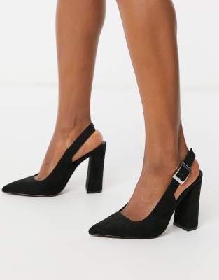 ASOS DESIGN Planet slingback high block heels in black