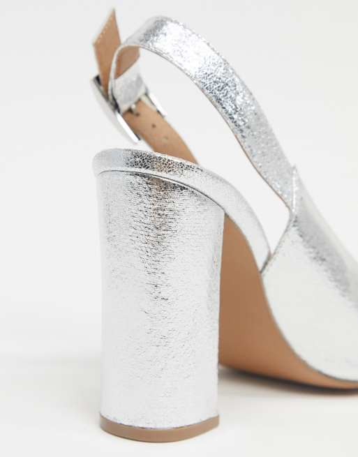 ASOS DESIGN Planet slingback high block heels in silver crackle, 4 of 4