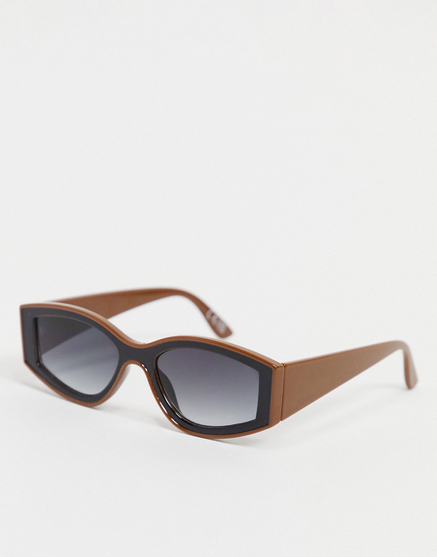 ASOS DESIGN plastic oval sunglasses with bevel detail in brown and black