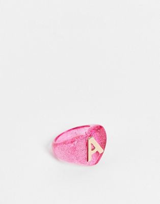 ASOS DESIGN plastic ring with A initial