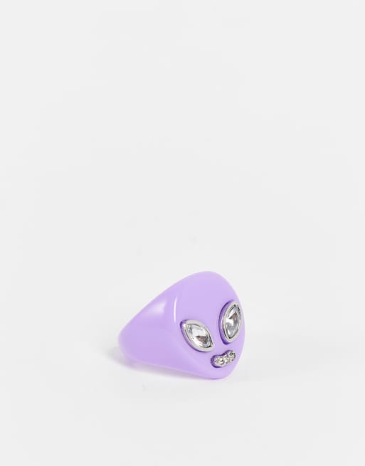ASOS DESIGN plastic ring with alien face in lilac