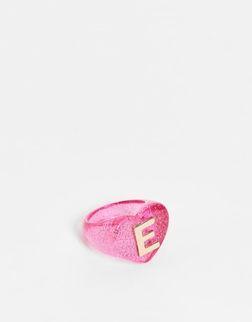 ASOS DESIGN plastic ring with E initial