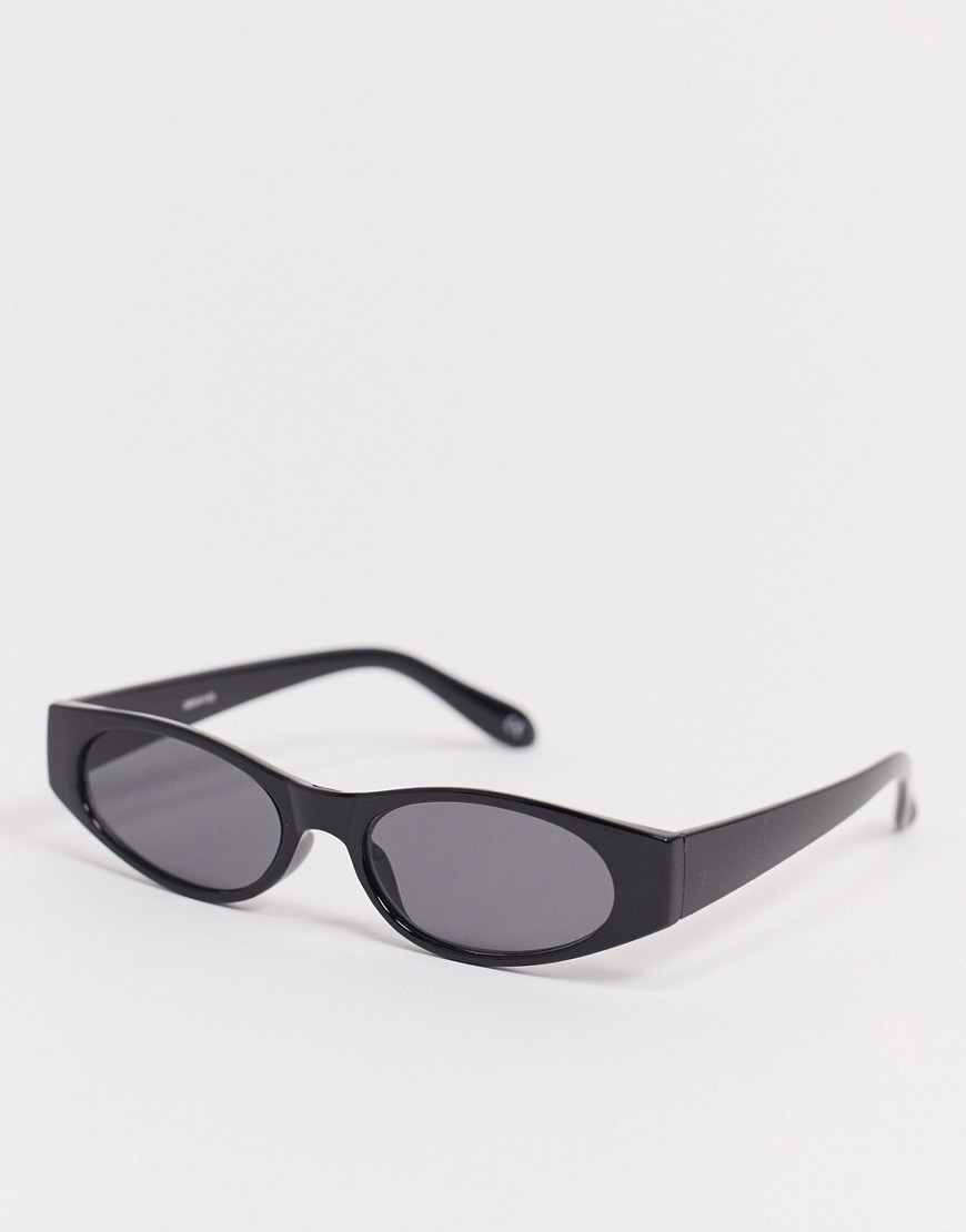 Asos Design Oval Sunglasses In Black Plastic With Smoke Lens