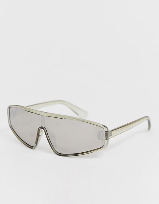 ASOS DESIGN rave visor sunglasses in grey plastic with silver mirror lens