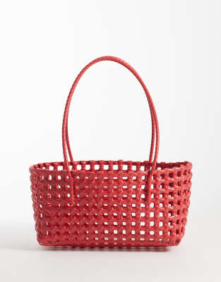 Asos Design Plastic Weave Tote Bag In Red