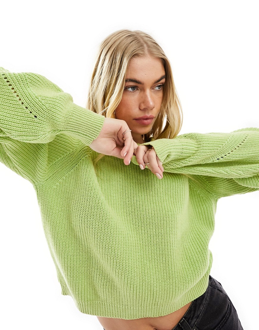 ASOS DESIGN plated jumper with balloon sleeve in green