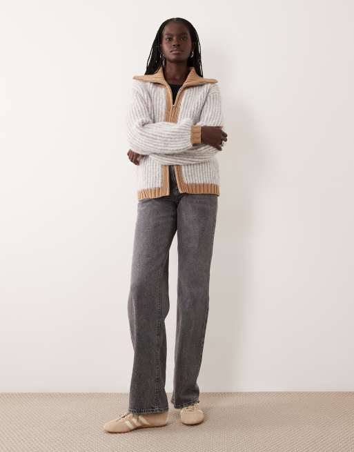 ASOS DESIGN plated rib fly collar sweater in camel, 2 of 4