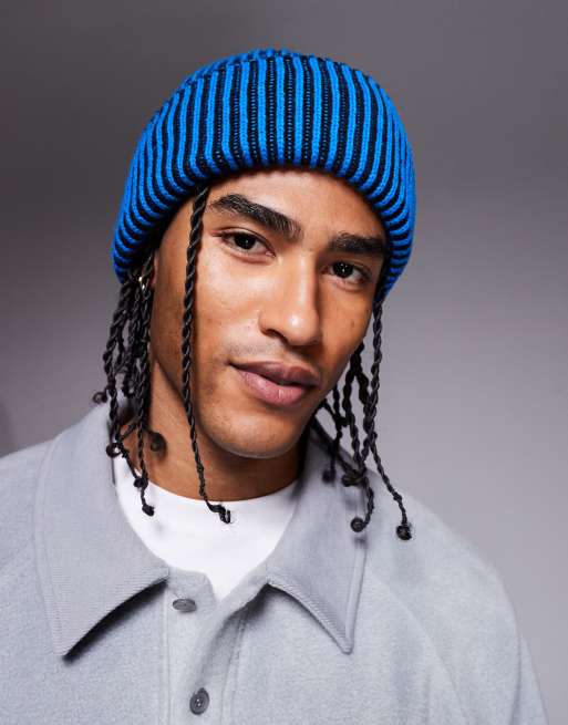 ASOS DESIGN plated ribbed beanie in cobalt - MBLUE