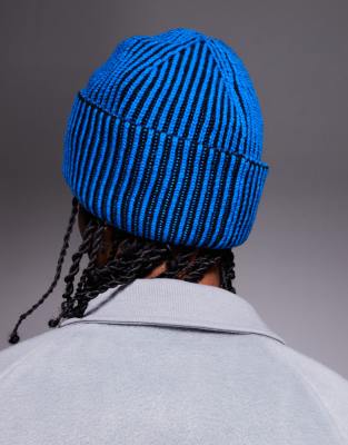 Asos Design Plated Ribbed Beanie In Blue