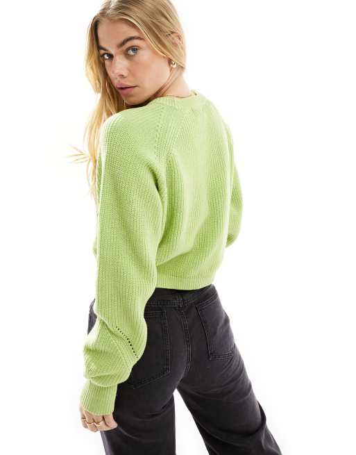 ASOS DESIGN plated sweater with balloon sleeve in green