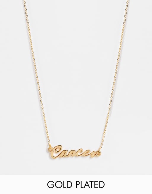 ASOS DESIGN – Platerowany 14-karatowym złotem naszyjnik z zawieszką z napisem „Cancer”