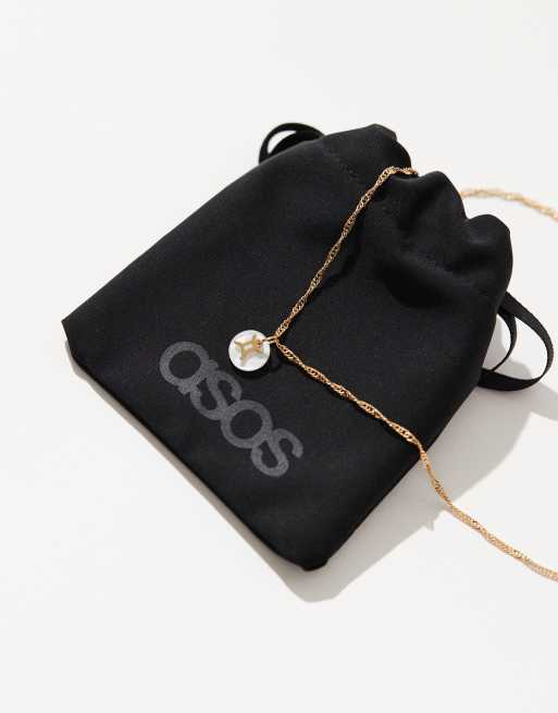 ASOS DESIGN – Platerowany 14-karatowym złotem naszyjnik z zawieszką ze sztuczną perłą i motywem Bliźniąt w saszetce prezentowej