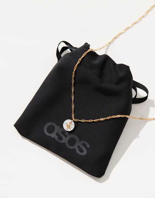 ASOS DESIGN – Platerowany 14-karatowym złotem naszyjnik z zawieszką ze sztuczną perłą i motywem Ryb w saszetce prezentowej