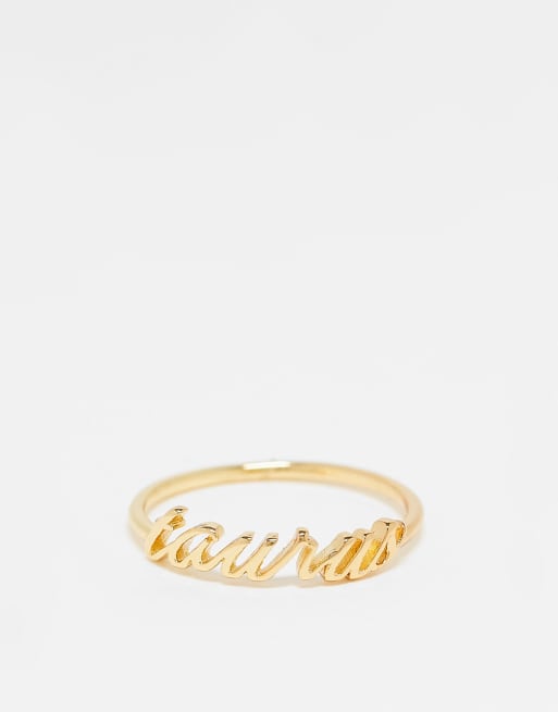 ASOS DESIGN – Platerowany 14-karatowym złotem pierścionek z motywem zodiakalnego Byka opakowany w saszetkę prezentową