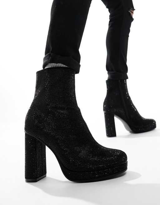 ASOS DESIGN platform heeled boots in black faux leather, 4 of 4