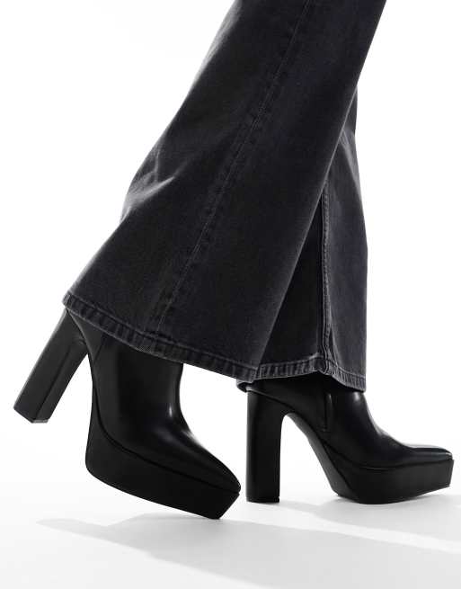 ASOS DESIGN heeled boots in black patent faux leather - ShopStyle