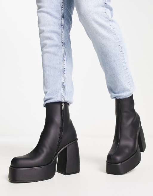 ASOS DESIGN platform heeled chelsea boot in black faux leather