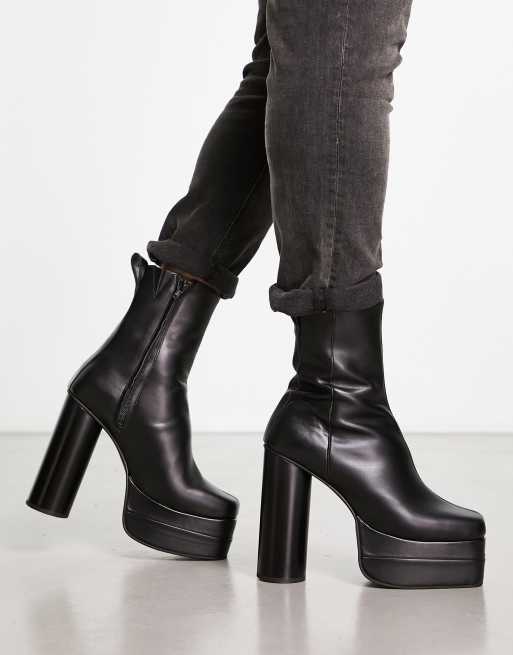 black leather platform heeled shoes and gray dress pants free