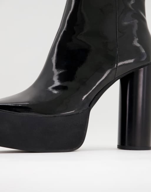 ASOS DESIGN heeled Chelsea boots in black patent faux leather