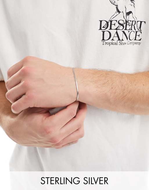 ASOS DESIGN - Platte gevlochten schakelarmband van sterling zilver in zilverkleur