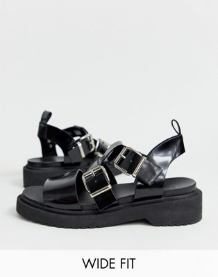 ASOS DESIGN - Platte sandalen met dikke zool en brede pasvorm-Zwart