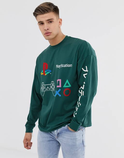 ASOS DESIGN PlayStation oversized long sleeve t shirt with chest and sleeve placement print