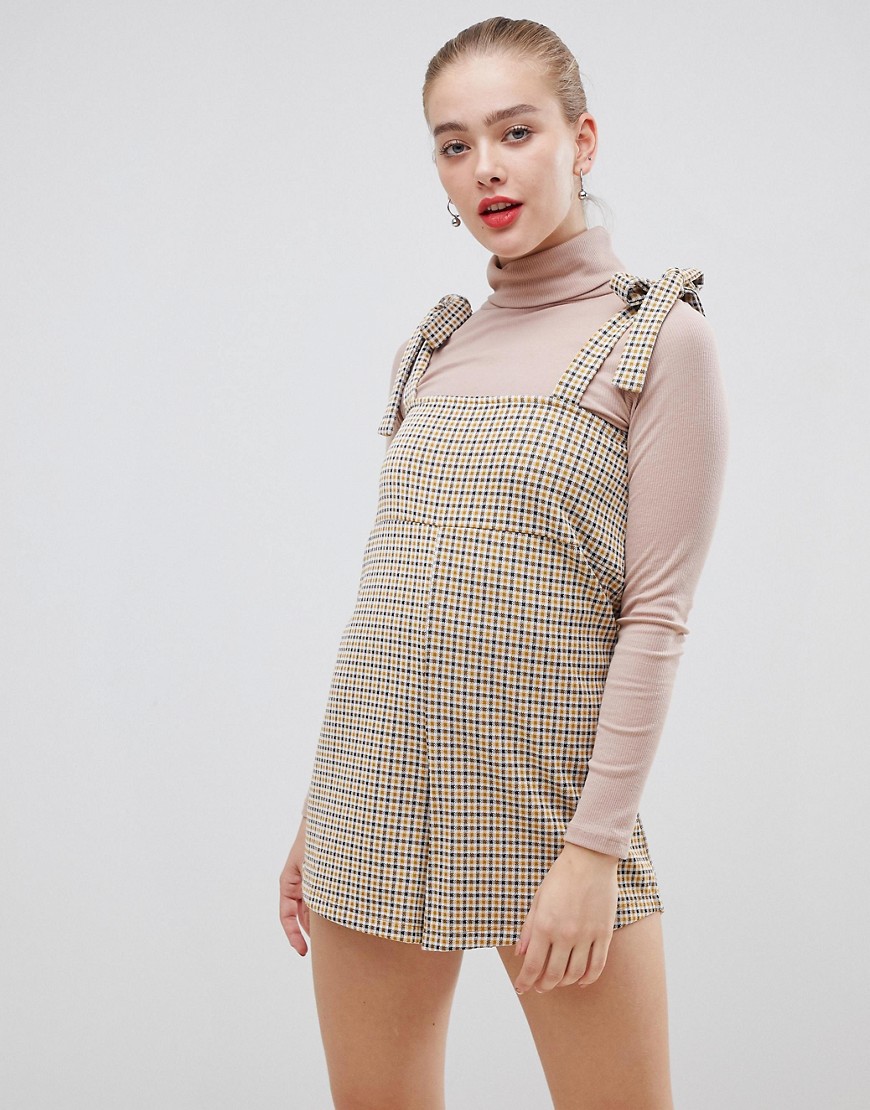 ASOS DESIGN playsuit in check with tie straps-Multi