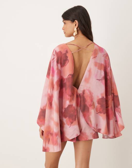 ASOS DESIGN - Playsuit med overdrevne ærmer og blødt blomstermønster, 3 af 4