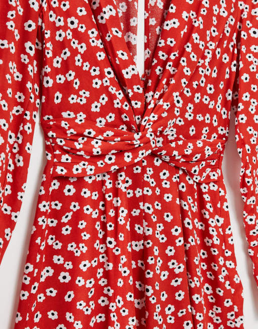 ASOS DESIGN - Playsuit met gedraaide voorkant, lange mouwen en klaprozenprint, 3 van 4