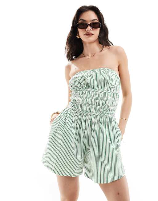 ASOS DESIGN - Playsuit met gesmokte lijfje en strepen in groen