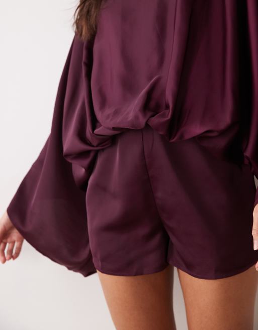 ASOS DESIGN playsuit met vleermuismouwen in bordeauxrood, 3 van 4