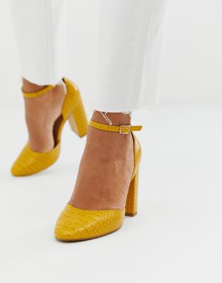 mustard block heels