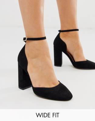 ASOS DESIGN - Pleasant - Scarpe pianta larga nere con tacco alto e largo |  ASOS