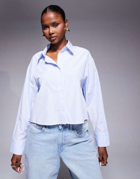 ASOS DESIGN pleat back cropped shirt in stripe - view 1