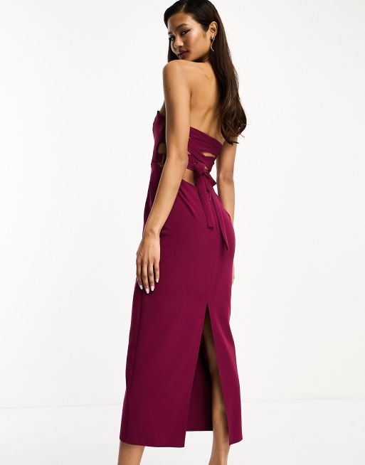 Asos design pleated bandeau midi dress with double layer sale