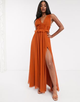 asos orange pleated maxi dress