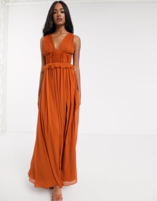 asos design ruched cami pleated maxi dress
